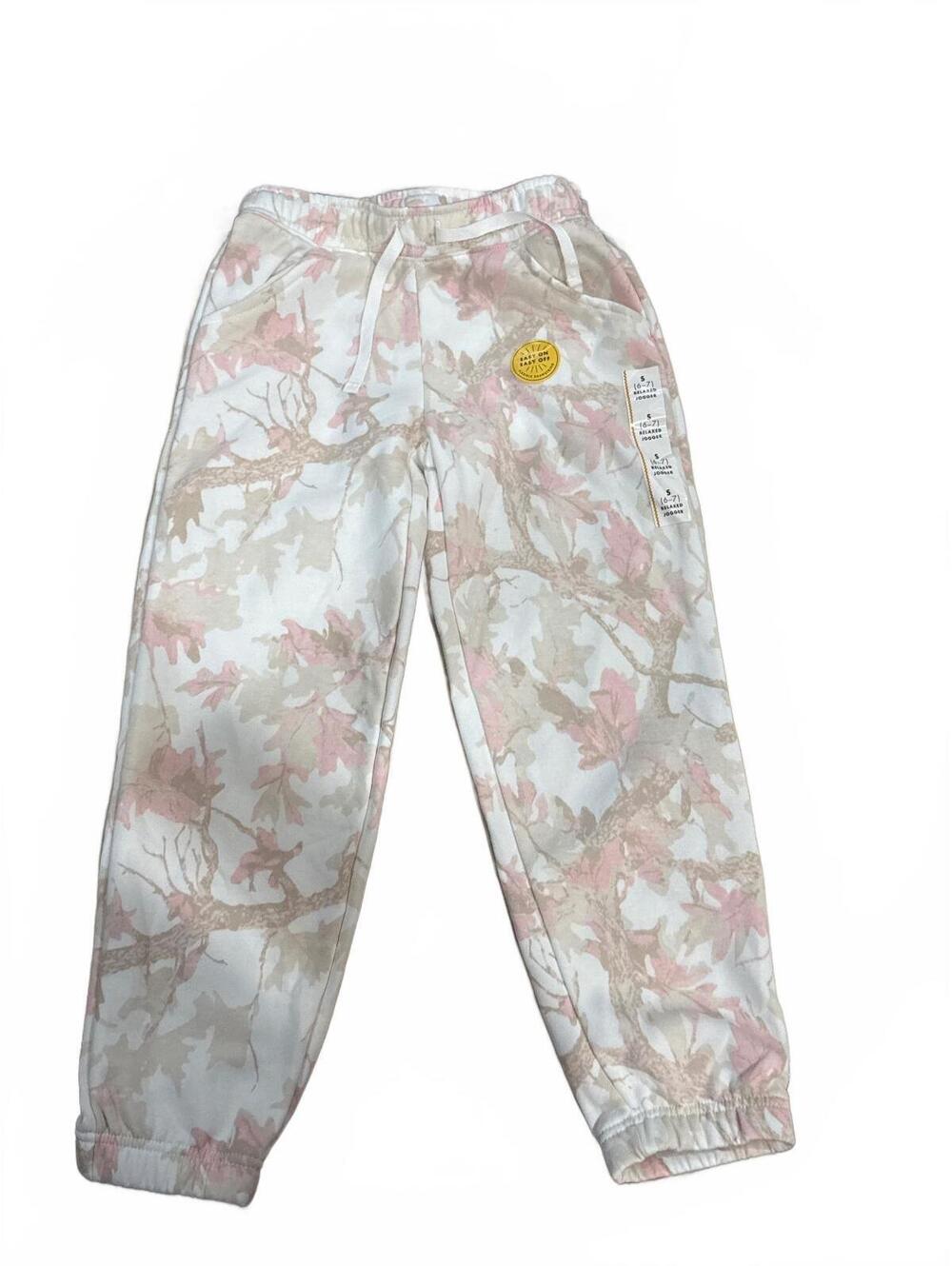 Cat & Jack Girls Relaxed Fleece Jogger Pants Cream Foliage Size S 6/7 NWT